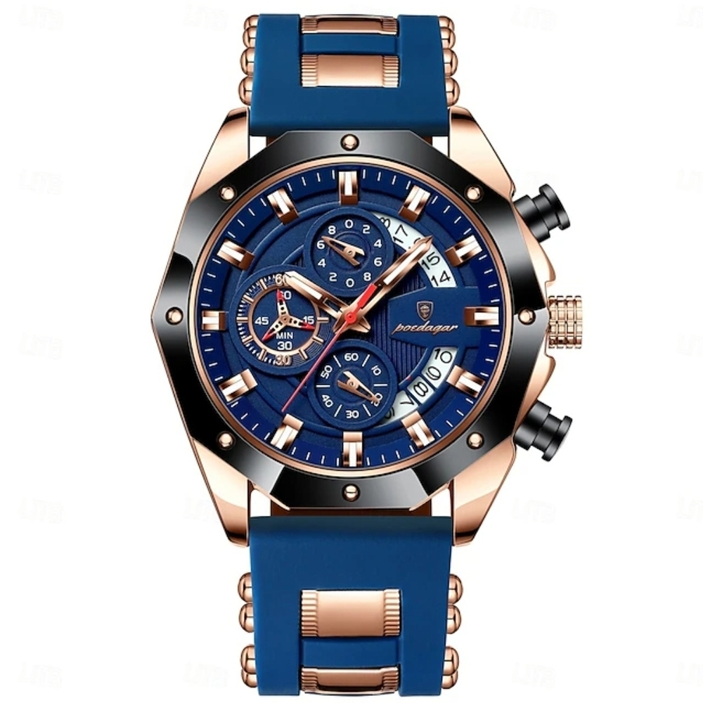 Blue & Rose Gold Chronograph Watch - Lightweight Quartz Movement